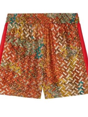 Burberry Multicolor Interlocking Monogram High-Waist Shorts with Red Side Panels